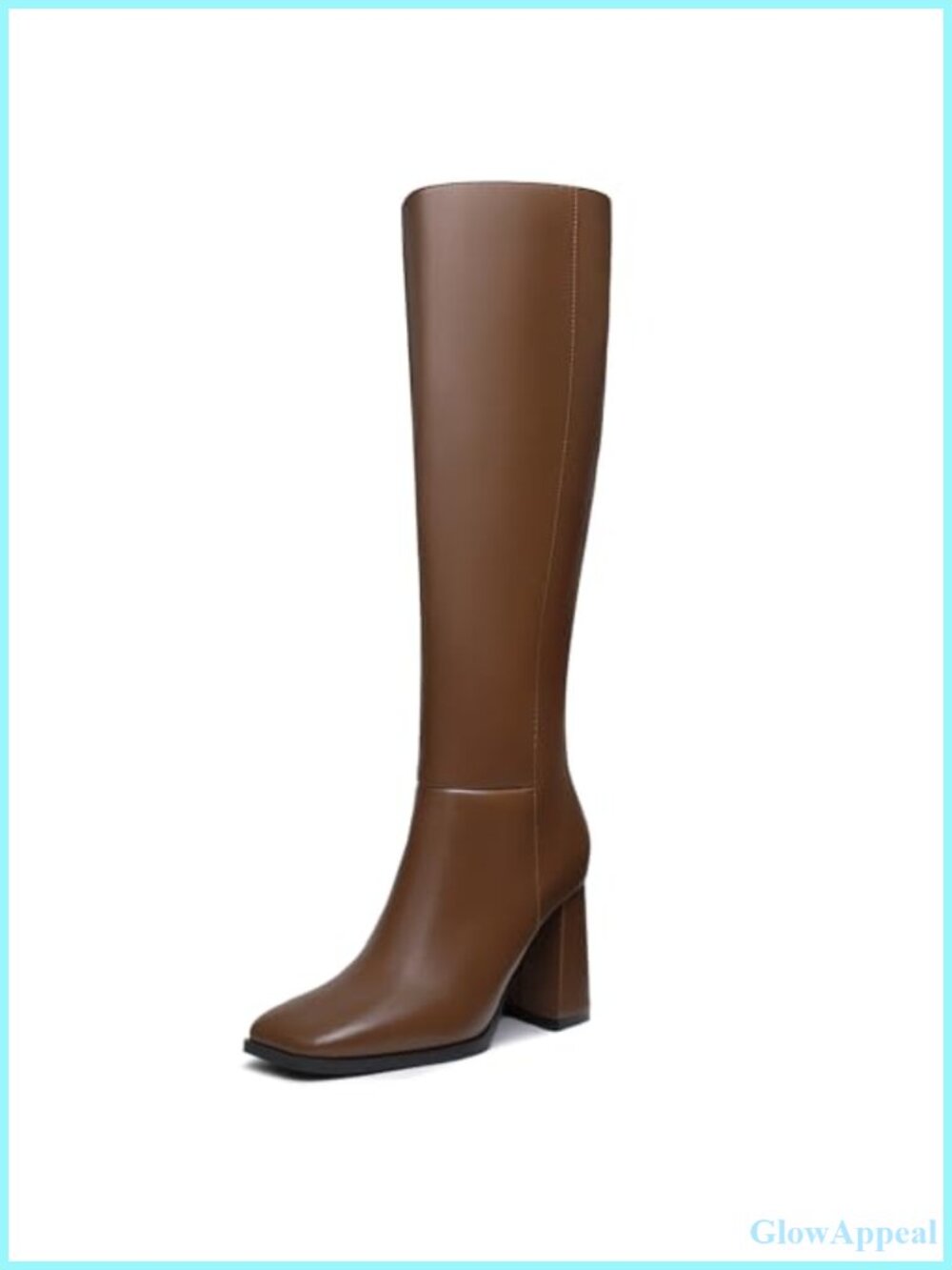 Women's Knee High Boots Chunky Heel Square Toe Side Zipper Tall Faux Leather